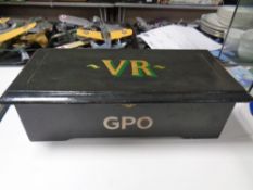 An antique wooden hand painted box GPO bearing VR initials