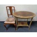 A 19th century oval inlaid mahogany occasional table together with a mahogany bedroom chair