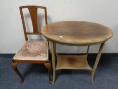 A 19th century oval inlaid mahogany occasional table together with a mahogany bedroom chair