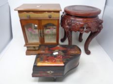 A tray of Oriental carved wooden plant stand,