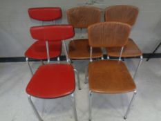 5 Chrome cafe chairs upholstered in vinyl