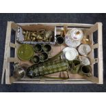 A crate containing miscellanea to include Portmeirion coffee service,