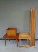 A folding teak patio occasional table together with a mid 20th century Danish teak coffee table,