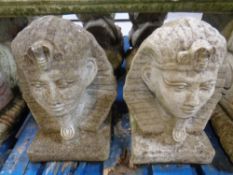 A pair of concrete garden pharaoh busts Height 35cm