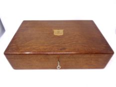 A Walker and Hall oak canteen box with key