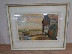 Frank Norman : Boats by a building, signed, framed.