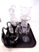A tray of glass decanters,