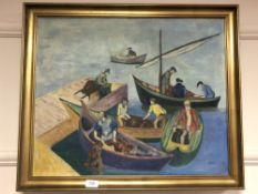Continental school : figures in boats, oil on canvas,