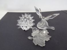 Three Swarovski crystal animals - Hedgehog etc