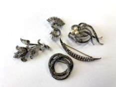 Assorted silver marcasite and paste jewellery