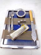 A rectangular silver photograph frame together with 2 silver forks,