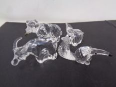 Four Swarovski crystal animals - Bison, Bear,