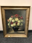 Continental school : still life with flowers in a vase, oil on canvas, indistinctly signed,