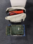 A crane sea fishing rod bag together with a Keeper Belly boat with flippers and pump