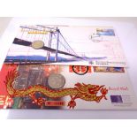 A Royal Mint Hong Kong uncirculated coin stamp cover together with a further Hong Kong 10 dollar