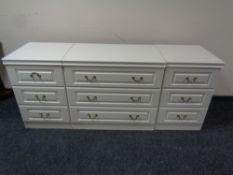 Three contemporary three drawer chests