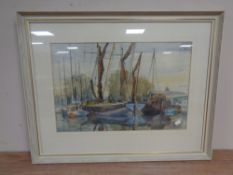 Frank Norman : Boats in still water, signed, framed.