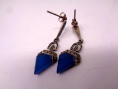 A pair of silver Marcasite earrings.