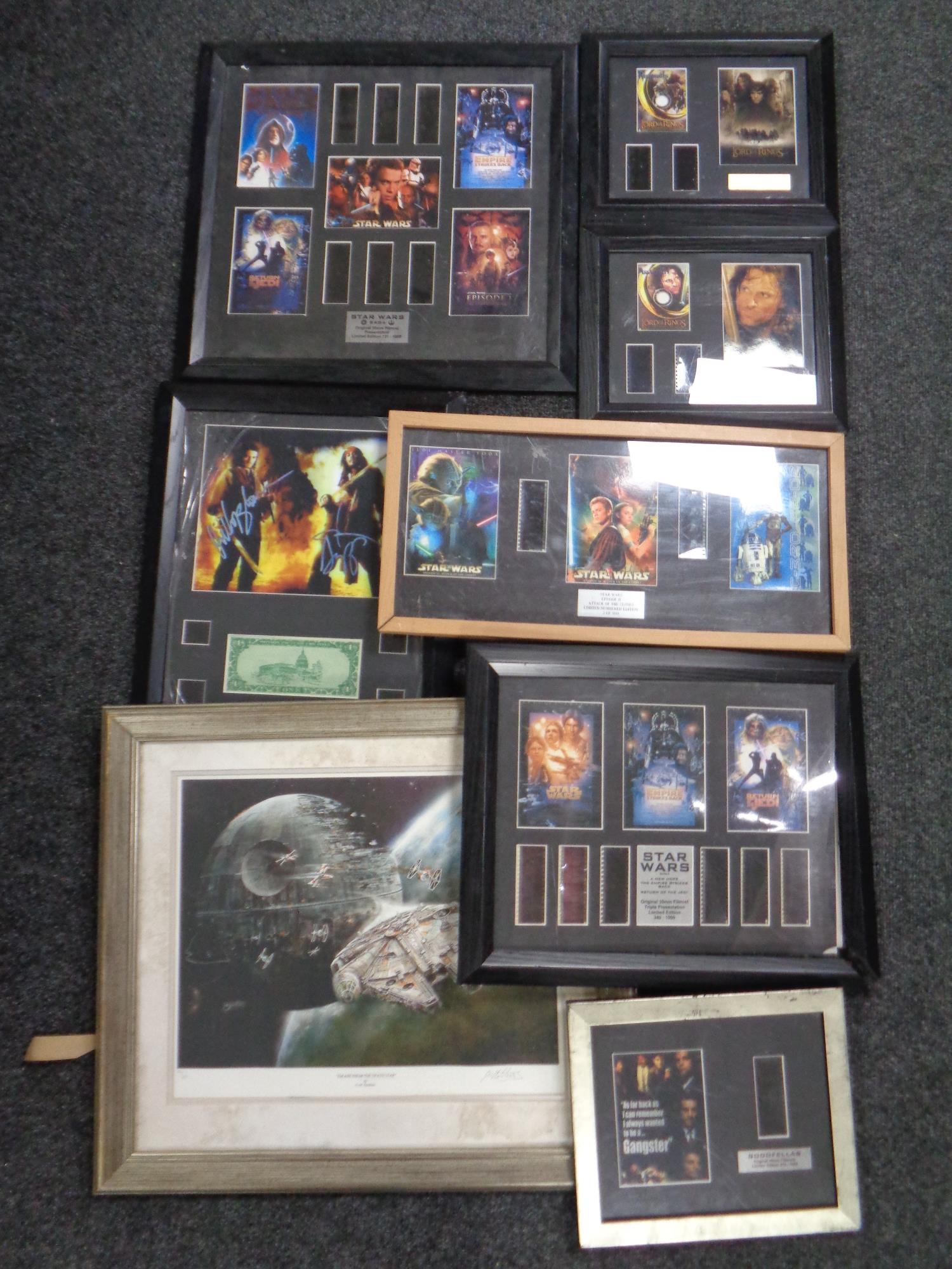 A collection of framed movie montages, Star Wars,