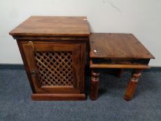 A Sheesham wood single door cabinet together with occasional table