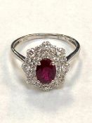 A ruby and diamond fancy cluster ring, approximately 0.81ct, ruby 1.03ct, size N/O.