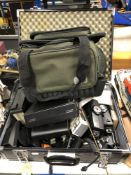 A storage case containing photographic equipment,