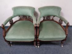A pair of 19th century mahogany low backed armchairs together with a pair of matching bedroom