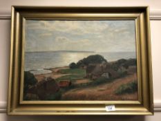 Continental school : Buildings by a coast, oil on canvas,