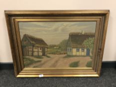 Continental school : thatched farm buildings,