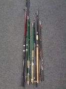 A bundle of assorted fishing rods