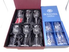 A box of Bohemian crystal tumblers together with Stuart Crystal glasses in box