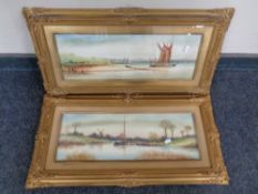 Two early twentieth century gilt framed watercolours depicting boats in shallow waters
