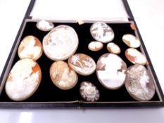 A collection of 16 antique and later shell cameos.