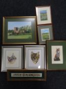 Four Hugh Chambers watercolours - Church, fox, cats,