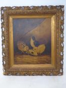 An antique gilt framed oil on canvas - Chicks, in gilt frame.