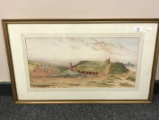J Steel : The Old Workhouse, Lawe Top, South Shields, watercolour, signed, 27 cm x 54 cm, framed.