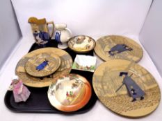 A tray containing eleven pieces of Royal Doulton china to include Tinker Bell figure (a/f) Old