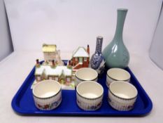 A tray containing assorted ceramics to include Copeland Spode Chinese ramekins,