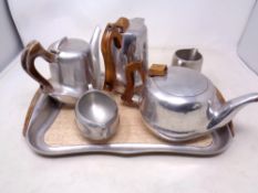 A five piece Picquot ware tea service plus tray (6)