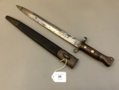 A British model 1888 bayonet in leather scabbard