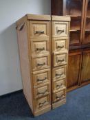 A pair of Edwardian pine six drawer index chests