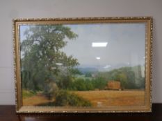 A David Smith print : gathering up the hay, in a decorative gilt frame,