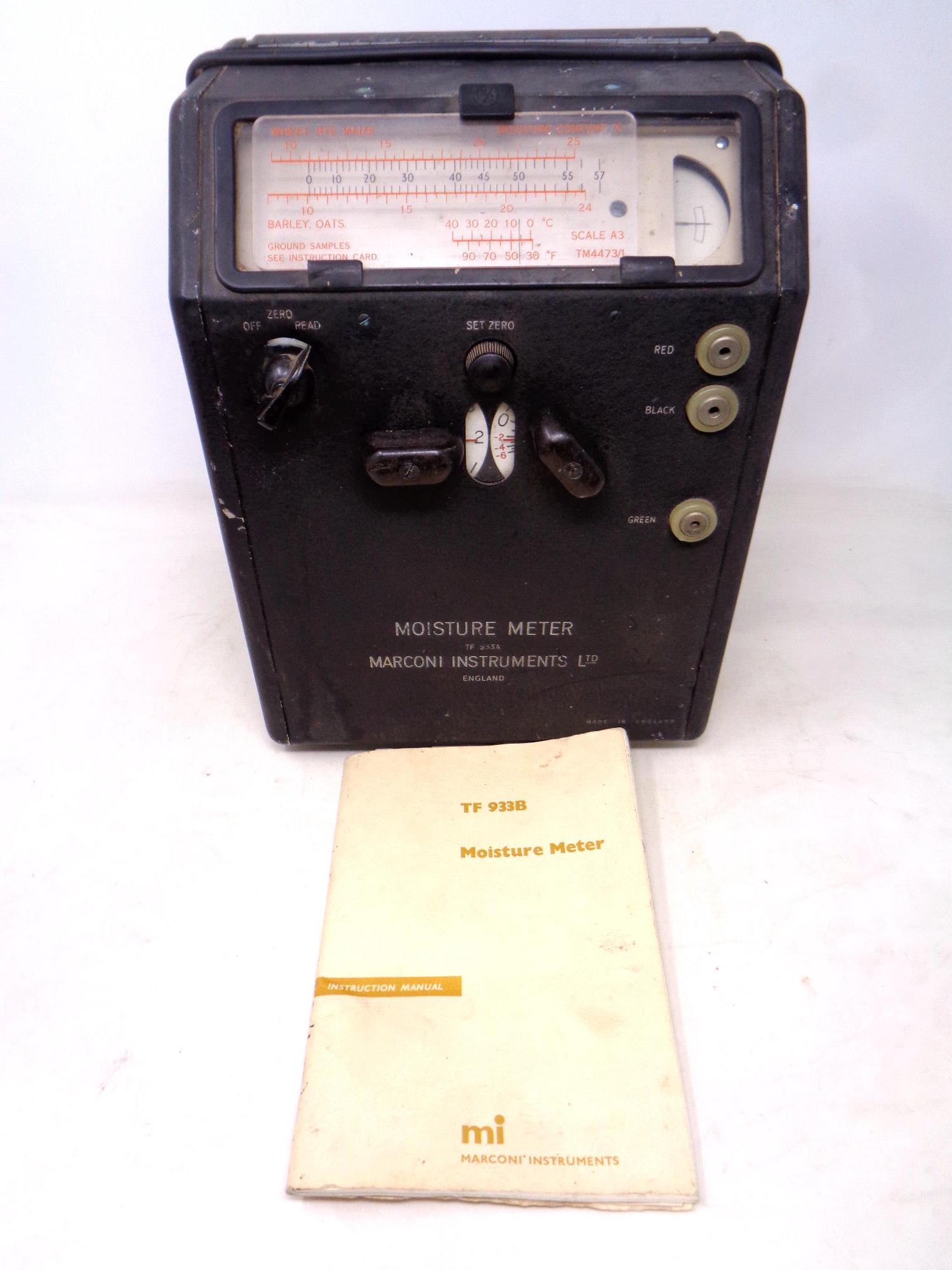 A Marconi TF933B moisture meter with original instructions