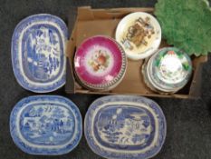 A box of antique and later cabinet and collector's plates,