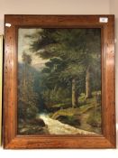 Nineteenth Century School : Wooded River Landscape, oil on canvas, indistinctly signed,