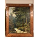 Nineteenth Century School : Wooded River Landscape, oil on canvas, indistinctly signed,