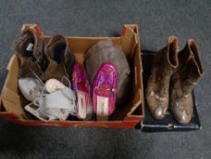 A box containing lady's and gents boots and shoes to include a pair of Altbergs walking boots size
