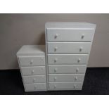 A mid 20th century painted six drawer chest together with matching four drawer bedside chest