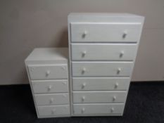 A mid 20th century painted six drawer chest together with matching four drawer bedside chest