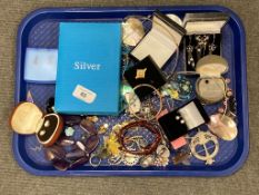 Tray of costume jewellery, two silver collars etc.